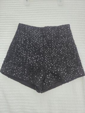 Black Sequin Women's High-Waist Shorts